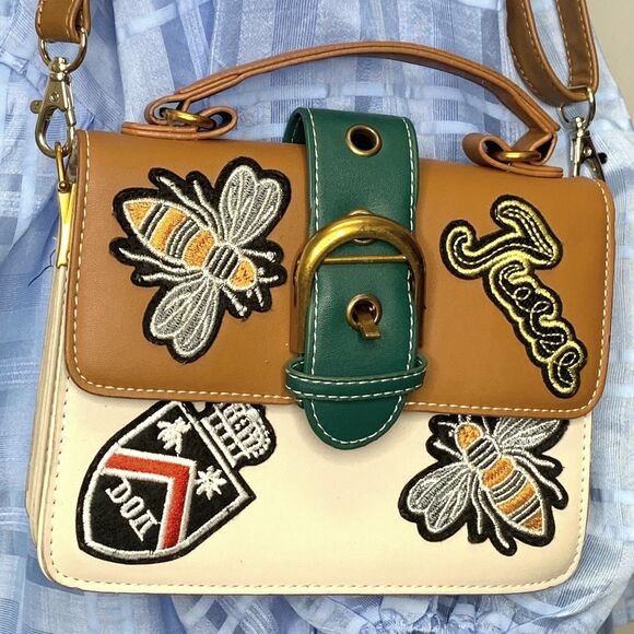 Patch Crossbody Handbag‎ Bee Crest Trendy Retro Adjustable Strap Embroidered - Picture 2 of 16